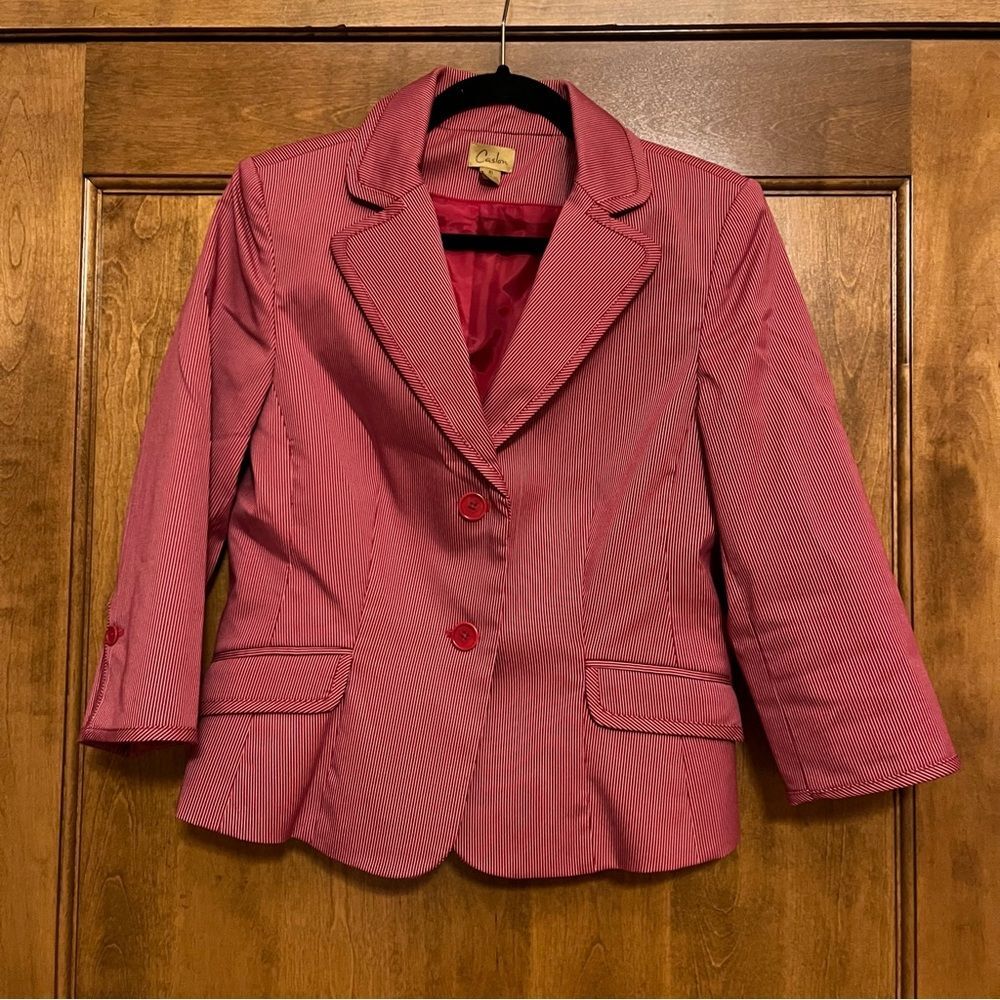 Caslon Nordstrom Red Stripe Pinstripe Blazer Cropped 10